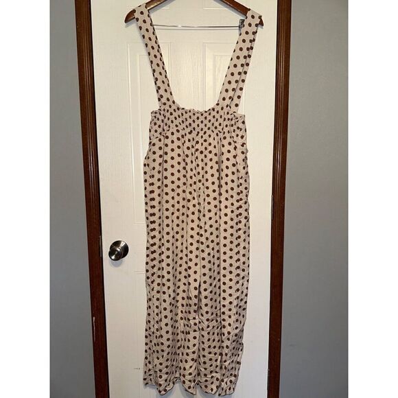 GILLI Cream Jumpsuit with Brown Polka Dots Size Large - Picture 5 of 12